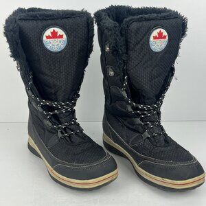 Banff Trail Boots Size 8 EU 38 Black Flat Heel Round Toe Lace Up Faux Fur Lining